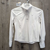 JUNIORS LS Show Sun Shirt, 1/4 Snap Up, Snap Collar, Mesh Sleeves *vgc, seam puckers, mnr puckered collar
