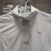 JUNIORS LS Show Sun Shirt, 1/4 Snap Up, Snap Collar, Mesh Sleeves *vgc, seam puckers, mnr puckered collar
