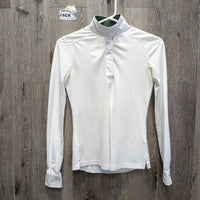 LS Show Sun Shirt, 1/3 Snap Up, Mesh Sleeves *gc, snags, v.crinkled & puckered collar & cuffs
