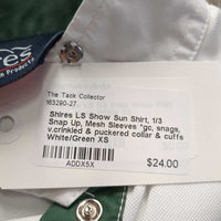 LS Show Sun Shirt, 1/3 Snap Up, Mesh Sleeves *gc, snags, v.crinkled & puckered collar & cuffs

