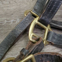 Leather Halter, nameplate *fair, dingy, rubs, chews, taped/broken snap, torn end
