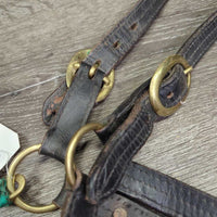 Leather Halter, nameplate *fair, dingy, rubs, chews, taped/broken snap, torn end
