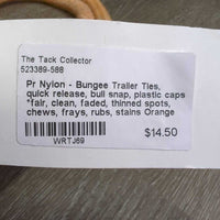 Pr Nylon - Bungee Trailer Ties, quick release, bull snap, plastic caps *fair, clean, faded, thinned spots, chews, frays, rubs, stains
