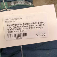 Cordura Rain Sheet, 1 leg *gc/fair, clean, older, v.faded, 0 wpf, stains, rubs, frays, snags
