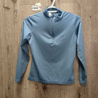 JUNIORS LS Sun Shirt, 1/4 Zip Up, Mesh Sleeves *gc/fair, v.rubbed & pilly, broken elastics, snags
