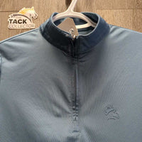 JUNIORS LS Sun Shirt, 1/4 Zip Up, Mesh Sleeves *gc/fair, v.rubbed & pilly, broken elastics, snags
