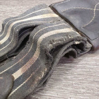Padded Girth, x2 els, 3x D Ring *fair, v.torn & stretched elastic, UNSTITCHED edges, stained, dirt, slices

