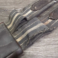 Padded Girth, x2 els, 3x D Ring *fair, v.torn & stretched elastic, UNSTITCHED edges, stained, dirt, slices
