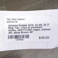 Padded Girth, x2 els, 3x D Ring *fair, v.torn & stretched elastic, UNSTITCHED edges, stained, dirt, slices
