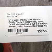 Pointy Toe Western Boots *gc/fair, unstitched, clean, faded, cracked lining, rubs, scrapes, peeled, curled insoles

