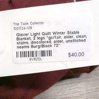 Light Quilt Winter Stable Blanket, 2 legs *gc/fair, older, clean, stains, discolored, older, unstitched seams
