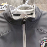 Softshell Jacket, Fleece Lined, Zipper "FEI Nations Cup" embroidery *vgc, seam puckers, rubs & pills
