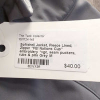 Softshell Jacket, Fleece Lined, Zipper "FEI Nations Cup" embroidery *vgc, seam puckers, rubs & pills
