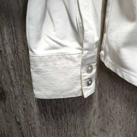 LS Show Shirt, Snap Collar *gc, clean, mnr stains, v.crinkled & bubbled collar, faded tag, missing bling, peeled logo, older

