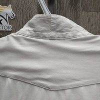 LS Show Shirt, Snap Collar *gc, clean, mnr stains, v.crinkled & bubbled collar, faded tag, missing bling, peeled logo, older
