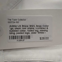 LS Show Shirt, Snap Collar *gc, clean, mnr stains, v.crinkled & bubbled collar, faded tag, missing bling, peeled logo, older
