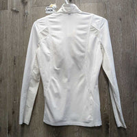 LS Sun Show Shirt, 1/4 Snap Up, mesh sleeves *fair, snags, dingy, v.stained pits, runs, seam puckers
