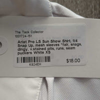 LS Sun Show Shirt, 1/4 Snap Up, mesh sleeves *fair, snags, dingy, v.stained pits, runs, seam puckers
