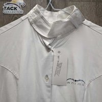 SS Show Shirt, wrap around snap collar *gc, v.crinkled & puckered collar & cuffs, older, seam puckers, faded tag
