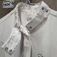SS Show Shirt, wrap around snap collar *gc, v.crinkled & puckered collar & cuffs, older, seam puckers, faded tag
