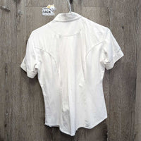 SS Show Shirt, wrap around snap collar *gc, v.crinkled & puckered collar & cuffs, older, seam puckers, faded tag

