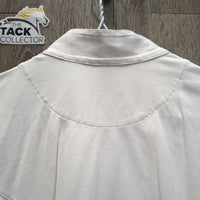 SS Show Shirt, wrap around snap collar *gc, v.crinkled & puckered collar & cuffs, older, seam puckers, faded tag
