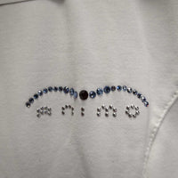 SS Show Shirt, wrap around snap collar *gc, v.crinkled & puckered collar & cuffs, older, seam puckers, faded tag
