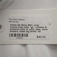 SS Show Shirt, wrap around snap collar *gc, v.crinkled & puckered collar & cuffs, older, seam puckers, faded tag
