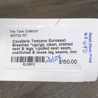 Euroseat Breeches *vgc/gc, clean, stained seat & legs, v.pulled seat seam, unstitched & loose leg seams, mnr stains
