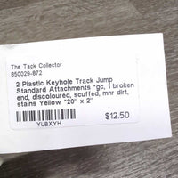 2 Plastic Keyhole Track Jump Standard Attachments *gc, 1 broken end, discoloured, scuffed, mnr dirt, stains
