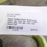 Fleece Padded Nylon Breakaway Halter, adj, snap *gc, clean, faded, stains, pilly, mnr hair, rust, rubs
