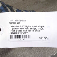 Stiff Nylon Lead Rope *gc/fair, mnr hair, snags, frays, rust, pulled end, loose snap
