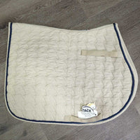 Quilt Jumper Pad, piping, "Equi-Products" *gc/fair, clean, hair, pills, rubs, mnr stains, holey edges, curled edges, residue, folded
