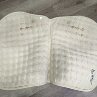Quilt Jumper Pad, piping, "Equi-Products" *gc/fair, clean, hair, pills, rubs, mnr stains, holey edges, curled edges, residue, folded
