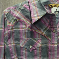 LS Western Shirt, Snaps *vgc/xc, seam puckers
