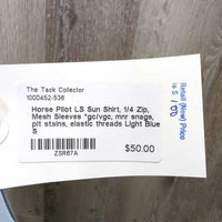 LS Sun Shirt, 1/4 Zip, Mesh Sleeves *gc/vgc, mnr snags, pit stains, elastic threads
