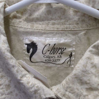 LS Light Show Shirt, attached Button Collar *gc/fair, older, v.puckered sesams & collar
