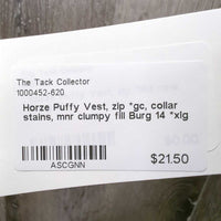 Puffy Vest, zip *gc, collar stains, mnr clumpy fill
