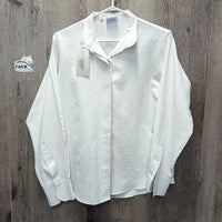 LS Show Shirt *gc, seam puckers, rubs, pills, older, No Collar, frayed button hole threads, stains

