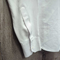 LS Show Shirt *gc, seam puckers, rubs, pills, older, No Collar, frayed button hole threads, stains
