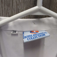 LS Show Shirt *gc, seam puckers, rubs, pills, older, No Collar, frayed button hole threads, stains
