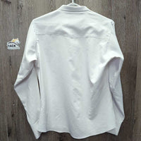LS Show Shirt *gc, seam puckers, rubs, pills, older, No Collar, frayed button hole threads, stains
