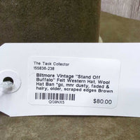 Vintage "Stand Off Buffalo" Felt Western Hat, Wool Hat Ban *gc, mnr dusty, faded & hairy, older, scraped edges
