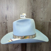 Vintage High Crown Felt Western Hat, Tapestry Band, Feather *vgc/xc, dusty, hairy, mnr stains
