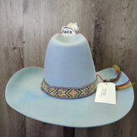 Vintage High Crown Felt Western Hat, Tapestry Band, Feather *vgc/xc, dusty, hairy, mnr stains
