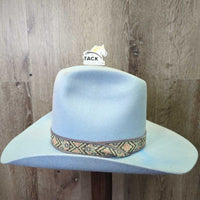 Vintage High Crown Felt Western Hat, Tapestry Band, Feather *vgc/xc, dusty, hairy, mnr stains
