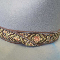 Vintage High Crown Felt Western Hat, Tapestry Band, Feather *vgc/xc, dusty, hairy, mnr stains
