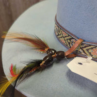 Vintage High Crown Felt Western Hat, Tapestry Band, Feather *vgc/xc, dusty, hairy, mnr stains

