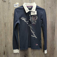 LS Hvy Polo Shirt, 1/3 Button Up *gc, clean, faded, collar rubs, pulled pit seams, older
