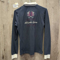 LS Hvy Polo Shirt, 1/3 Button Up *gc, clean, faded, collar rubs, pulled pit seams, older
